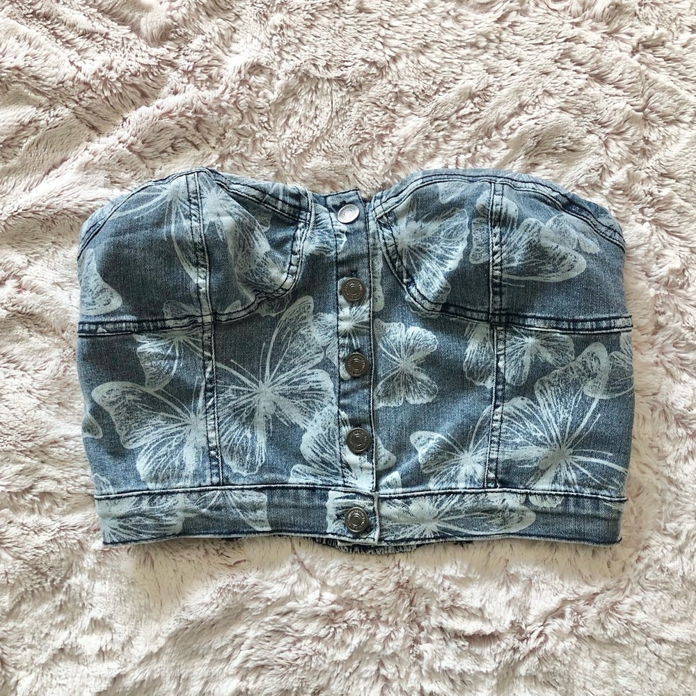 Forever 21 Cropped Denim Butterfly Tube Top NWT